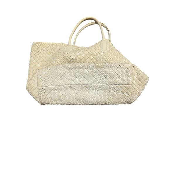 Laurent Effel St. Barth Woven Magnet Closure Beige Leather Handbag Tote - Picture 5 of 6